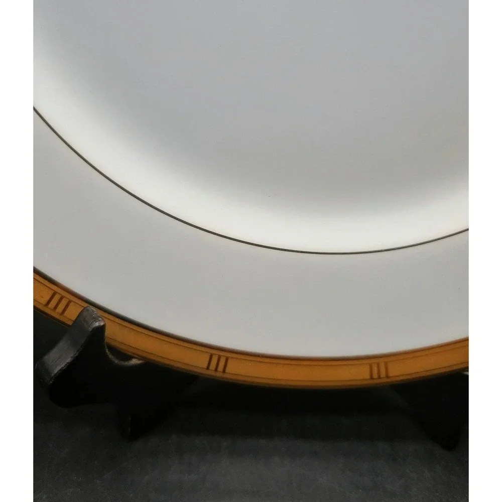 Bernardaud Limoges Roulette Gold Encrusted Dinner Plates Set of 4 France White‎